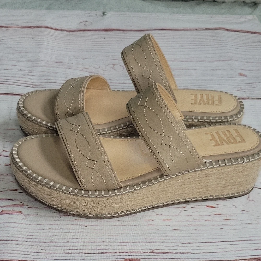 Frye Women's Beige Leather Espadrille Wedges Size 8